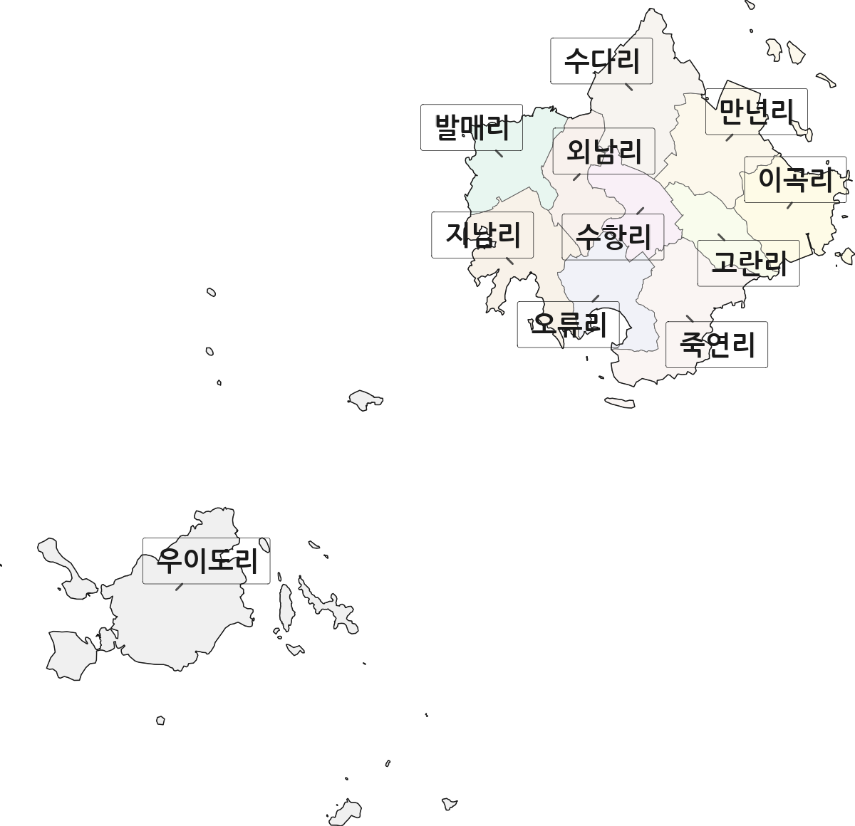 전라남도 신안군 도초면 법정동 리 구분 행정구역 경계 지도