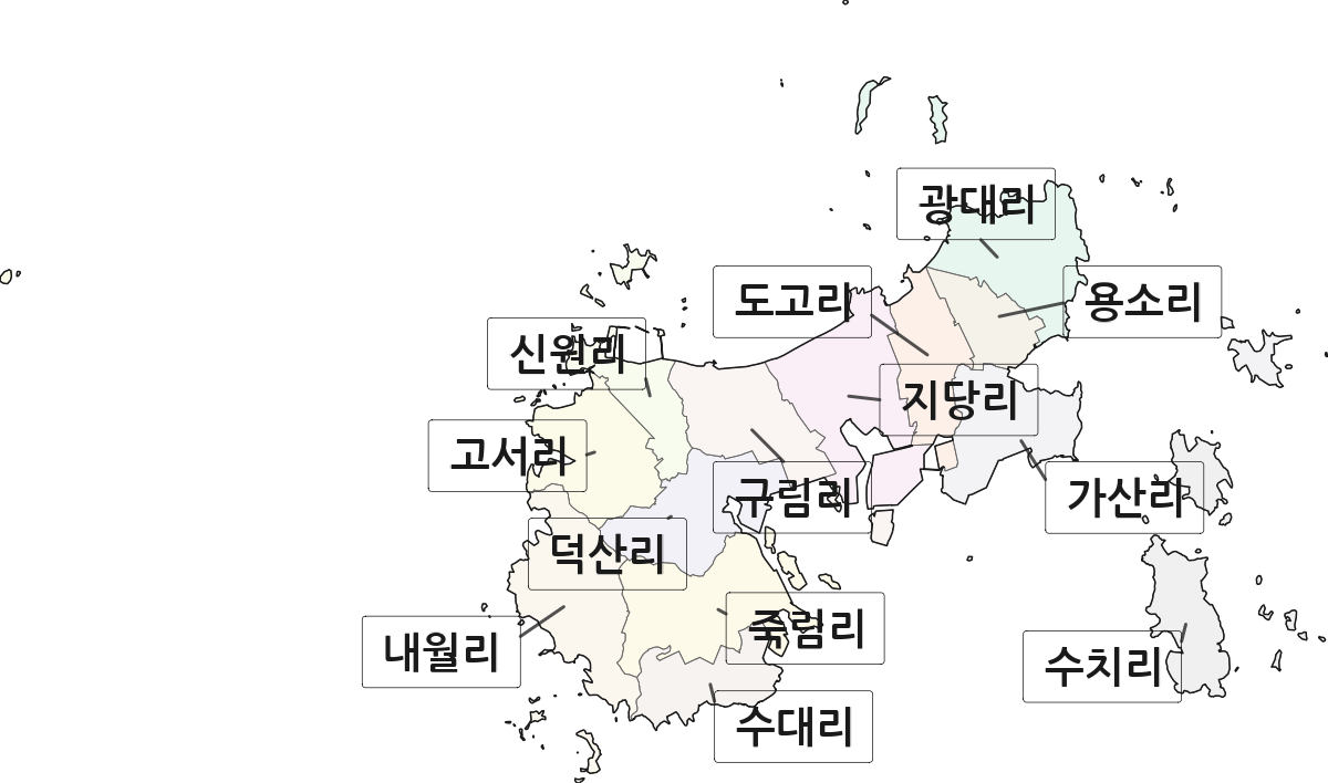 전라남도 신안군 비금면 법정동 리 구분 행정구역 경계 지도