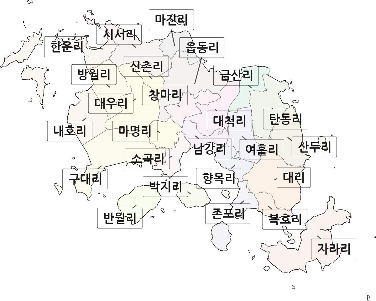 전라남도 신안군 안좌면 법정동 리 구분 행정구역 경계 지도