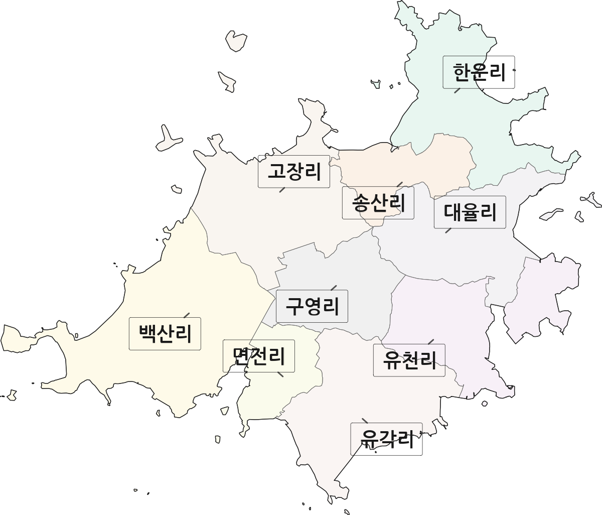 전라남도 신안군 자은면 법정동 리 구분 행정구역 경계 지도