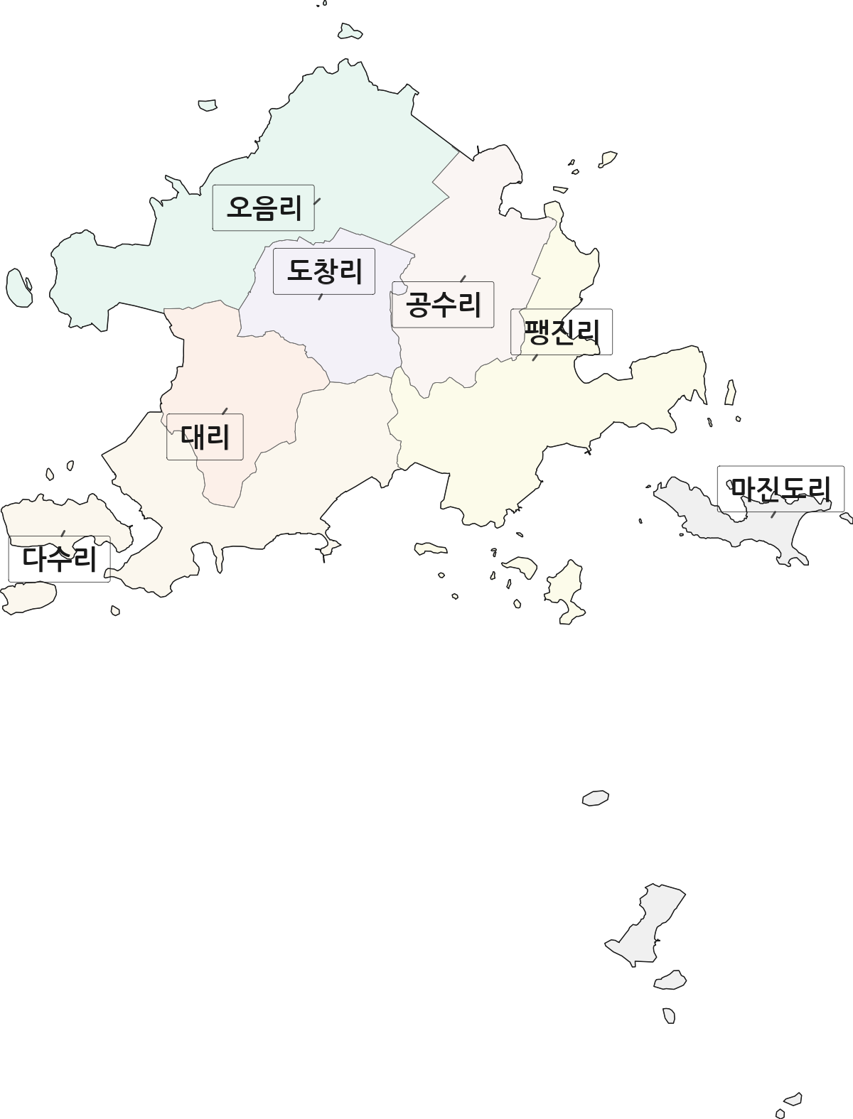 전라남도 신안군 장산면 법정동 리 구분 행정구역 경계 지도