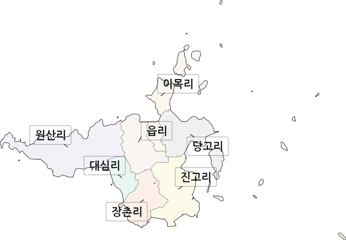 전라남도 신안군 팔금면 법정동 리 구분 행정구역 경계 지도