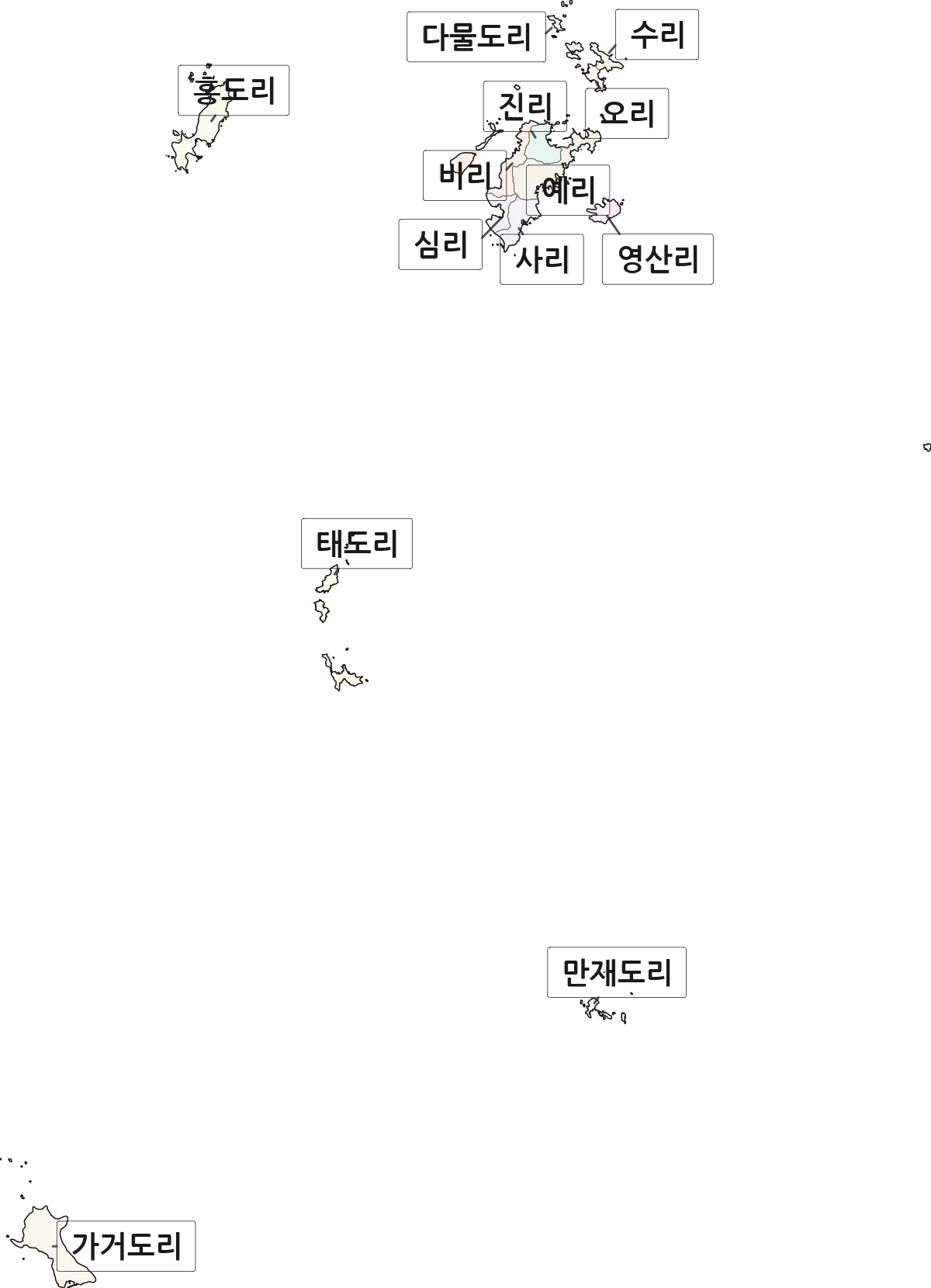 전라남도 신안군 흑산면 법정동 리 구분 행정구역 경계 지도