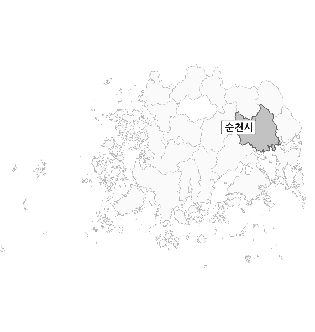 전라남도 범위 내 순천시 행정구역 경계 지도