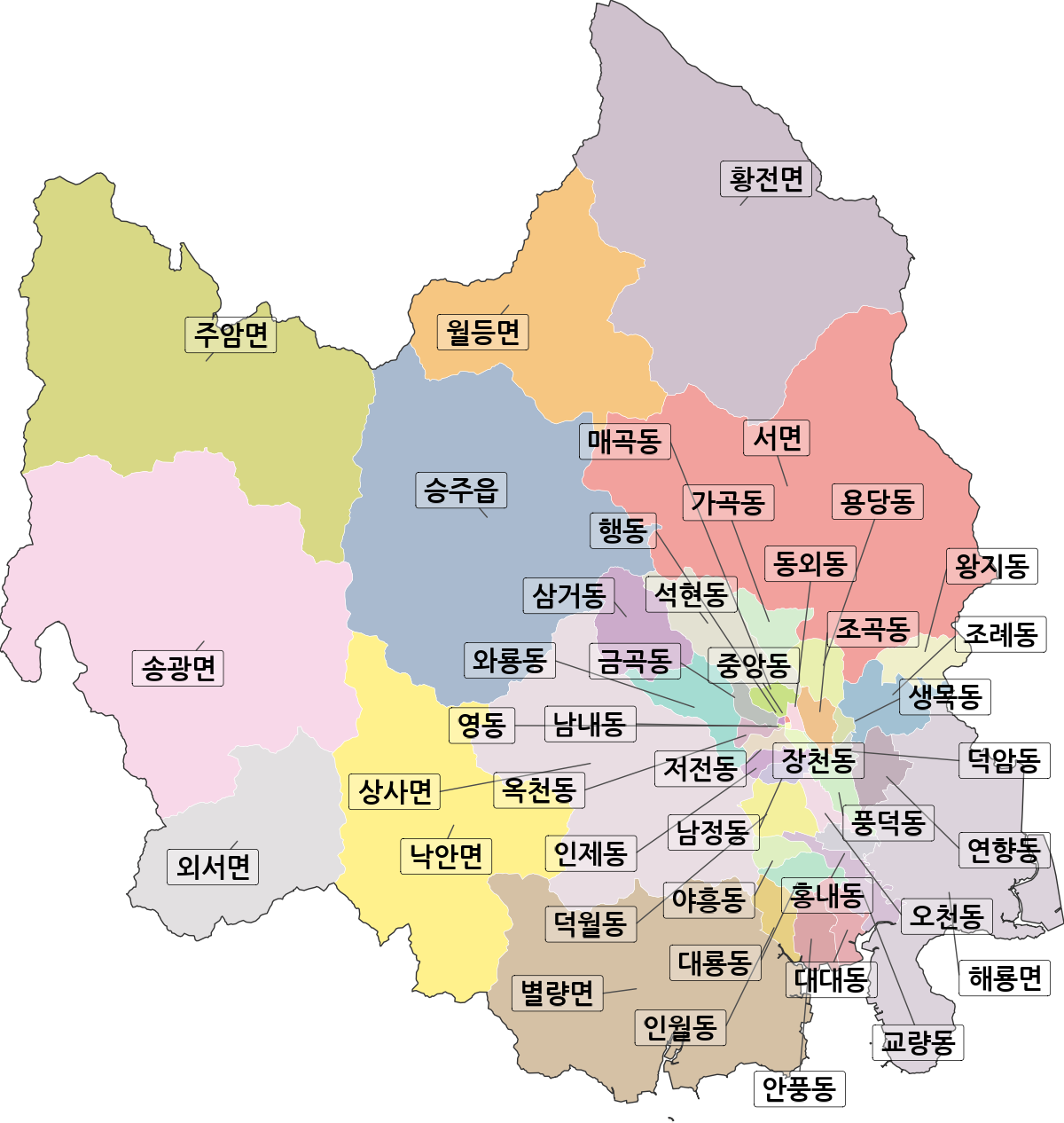 전라남도 순천시 법정동 행정구역 경계 지도