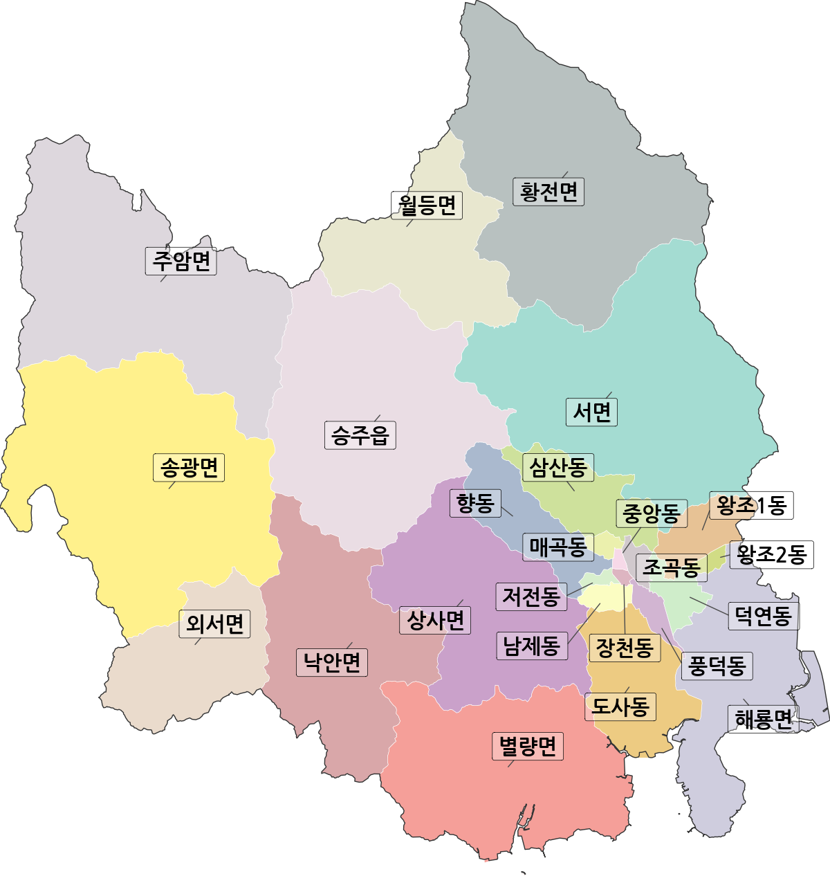 전라남도 순천시 행정동 행정구역 경계 지도