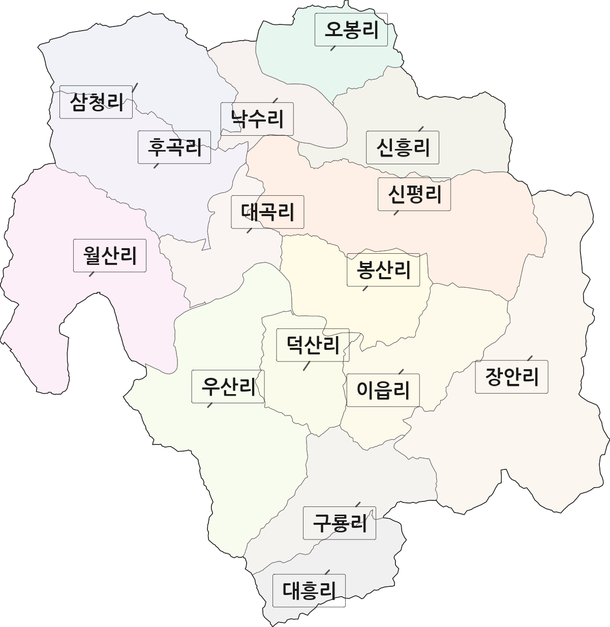 전라남도 순천시 송광면 법정동 리 구분 행정구역 경계 지도
