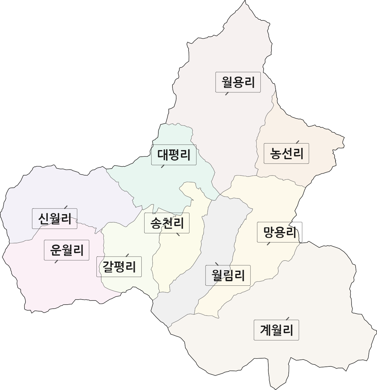 전라남도 순천시 월등면 법정동 리 구분 행정구역 경계 지도