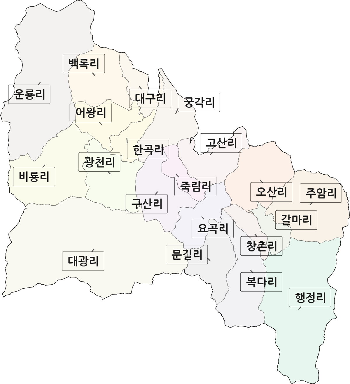 전라남도 순천시 주암면 법정동 리 구분 행정구역 경계 지도