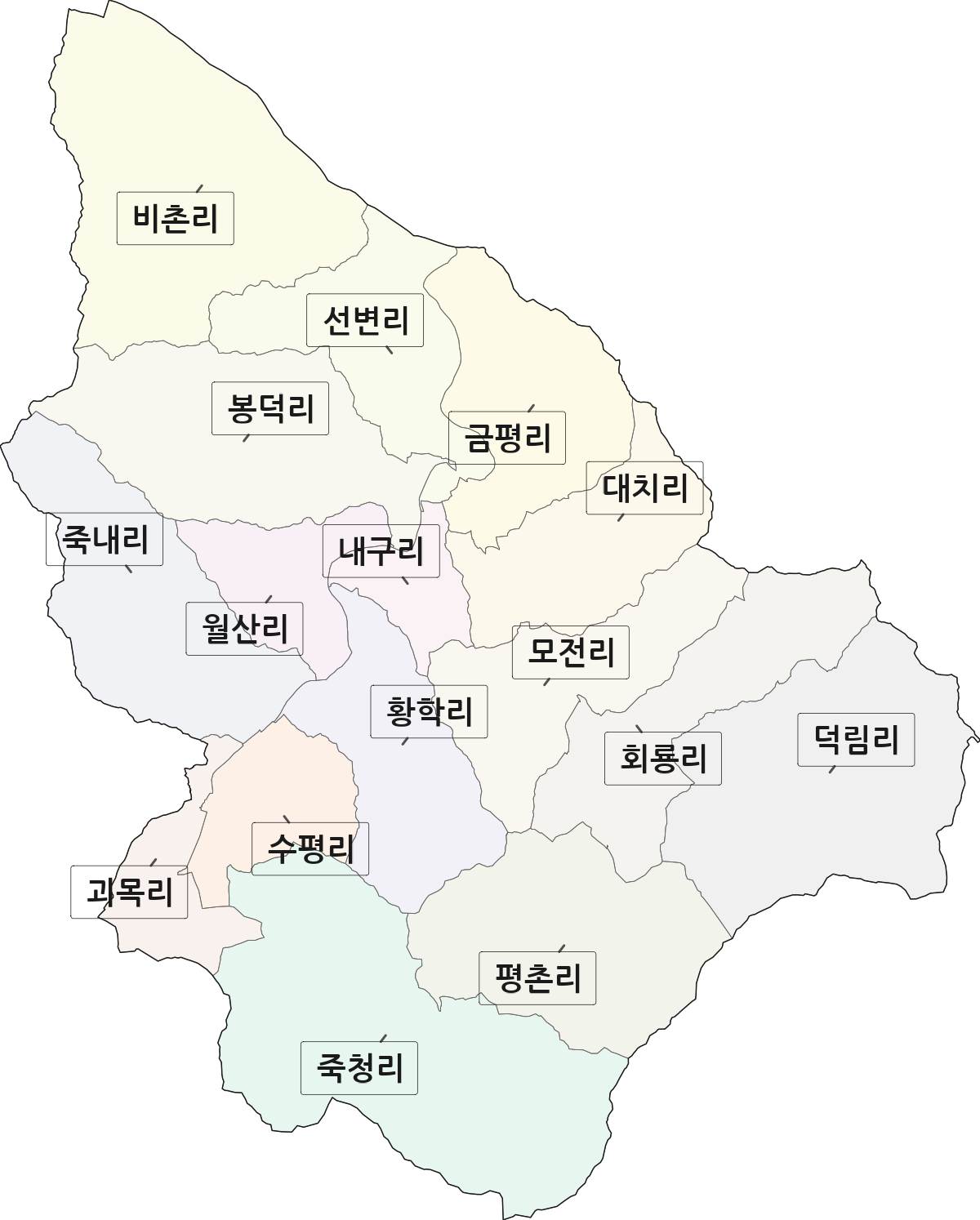 전라남도 순천시 황전면 법정동 리 구분 행정구역 경계 지도
