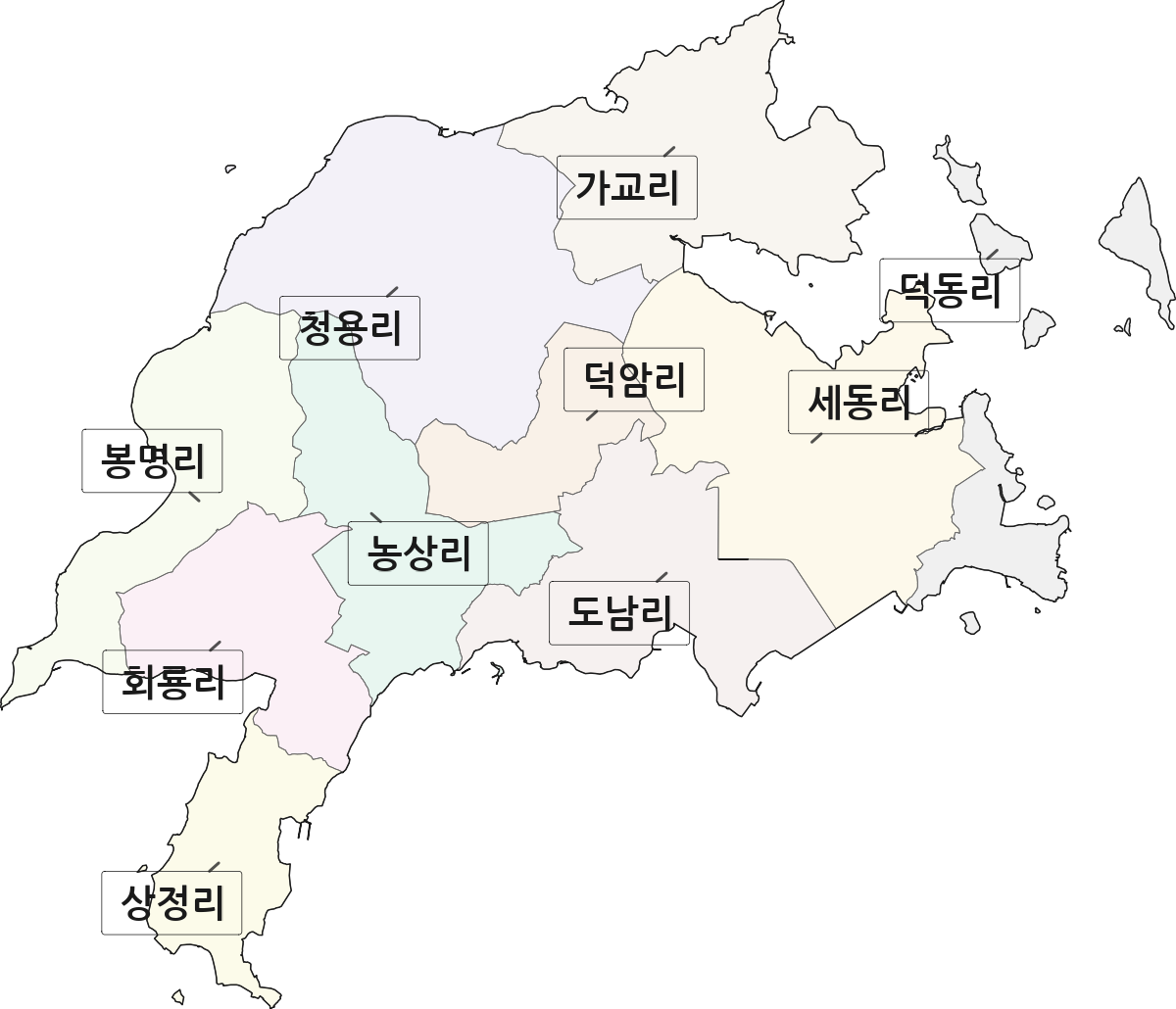 전라남도 완도군 고금면 법정동 리 구분 행정구역 경계 지도