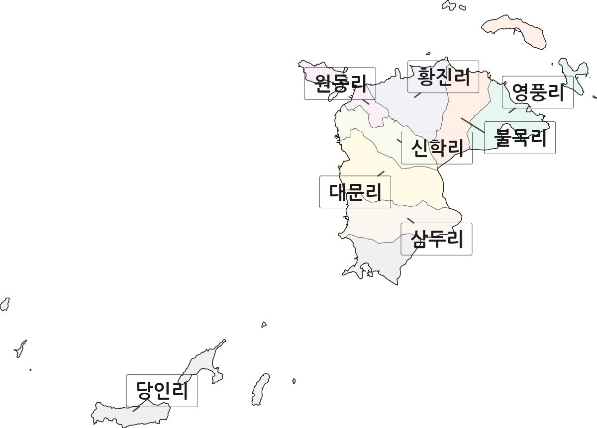 전라남도 완도군 군외면 법정동 리 구분 행정구역 경계 지도