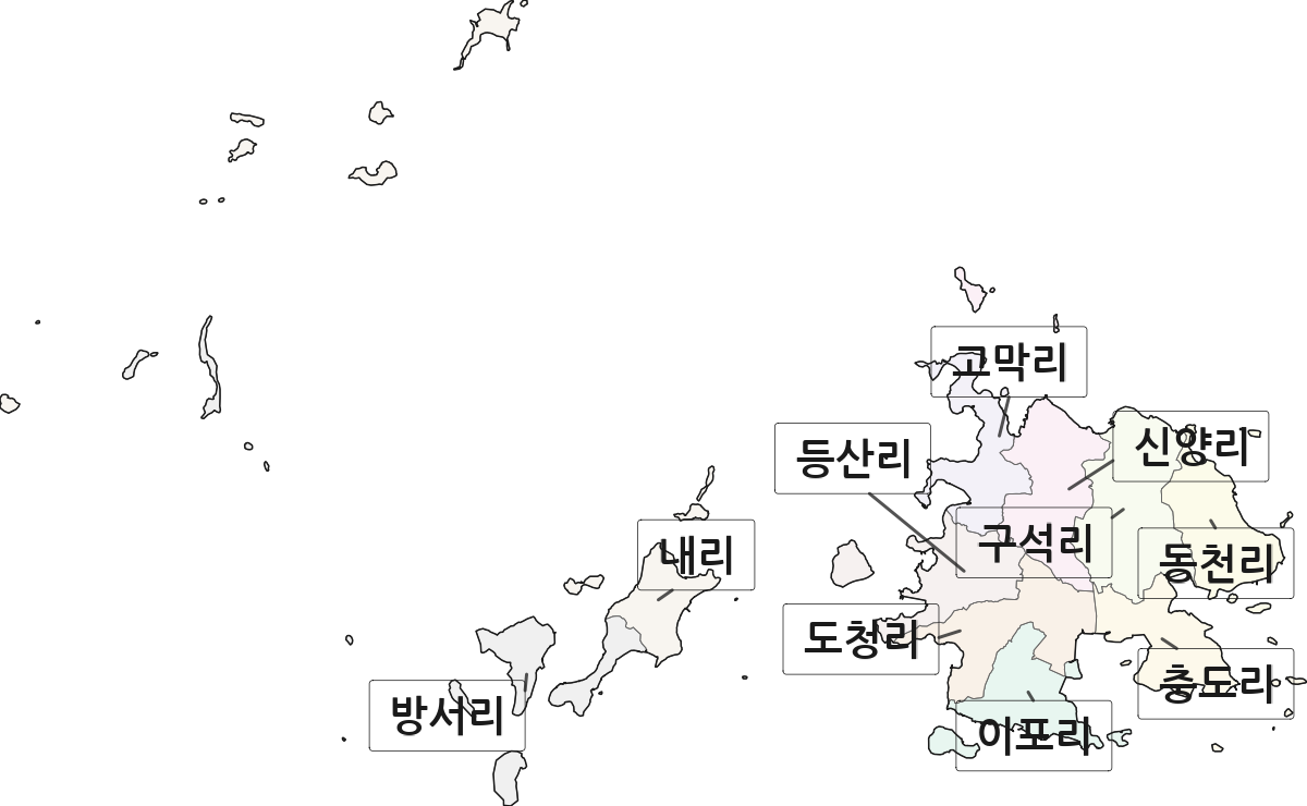 전라남도 완도군 노화읍 법정동 리 구분 행정구역 경계 지도