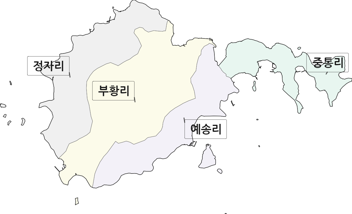 전라남도 완도군 보길면 법정동 리 구분 행정구역 경계 지도