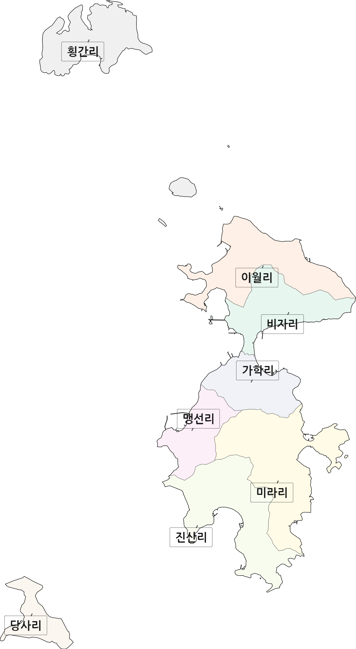 전라남도 완도군 소안면 법정동 리 구분 행정구역 경계 지도