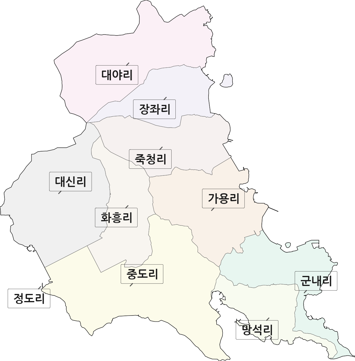 전라남도 완도군 완도읍 법정동 리 구분 행정구역 경계 지도