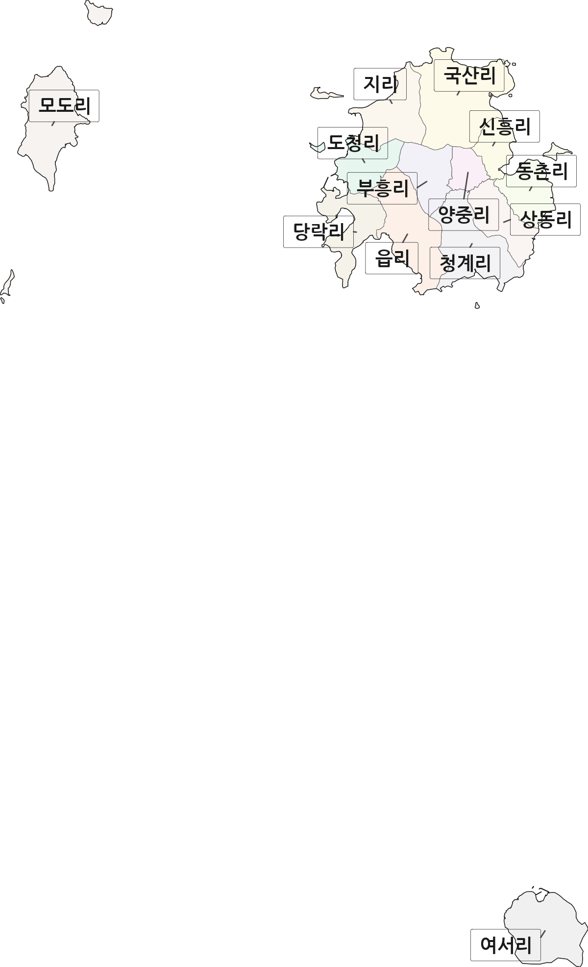 전라남도 완도군 청산면 법정동 리 구분 행정구역 경계 지도