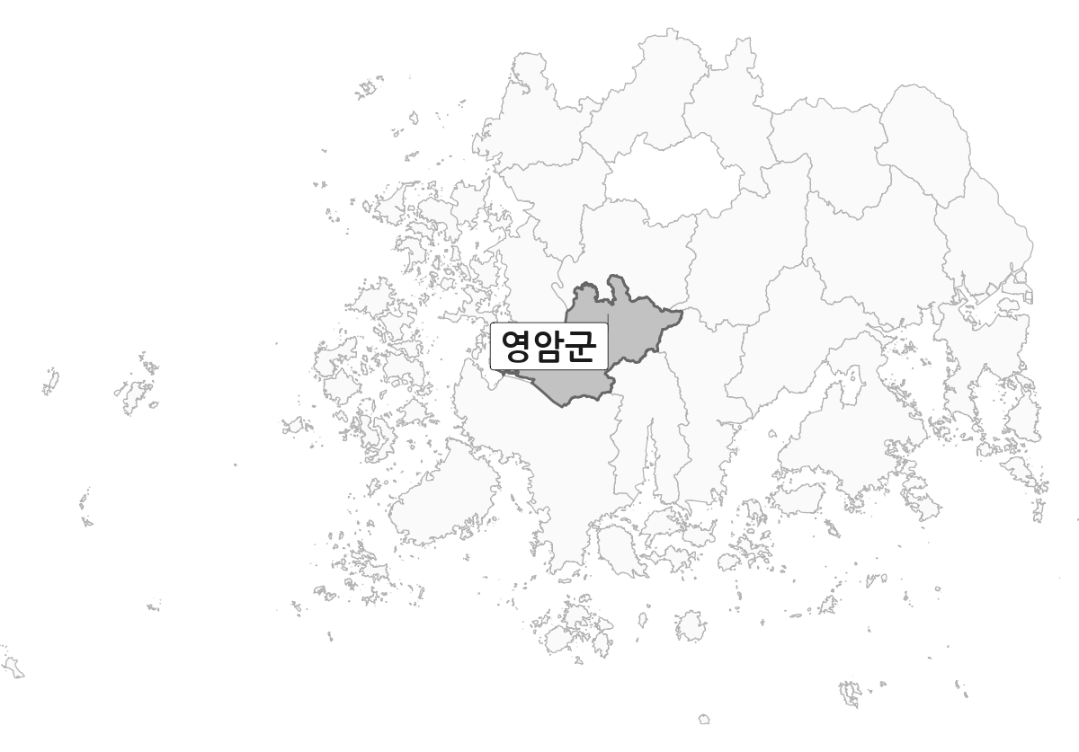 전라남도 범위 내 영암군 행정구역 경계 지도