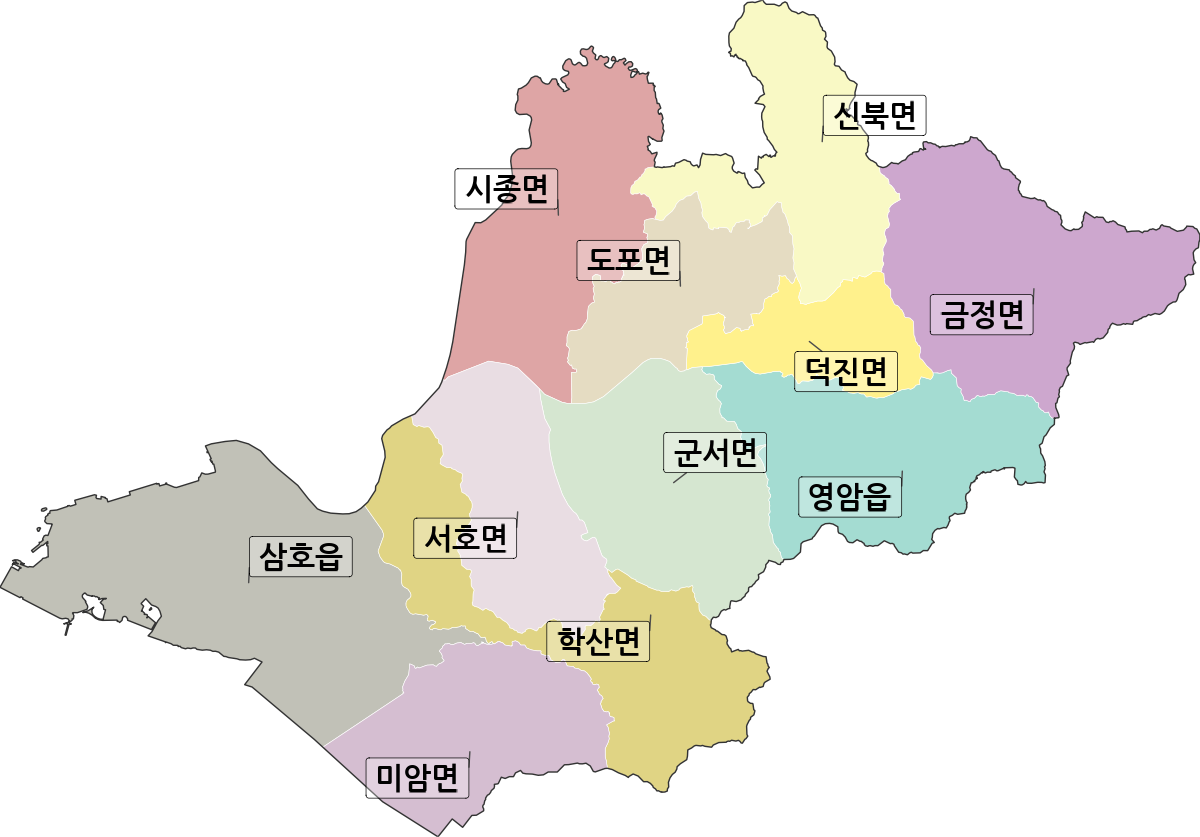 전라남도 영암군 법정동 행정구역 경계 지도