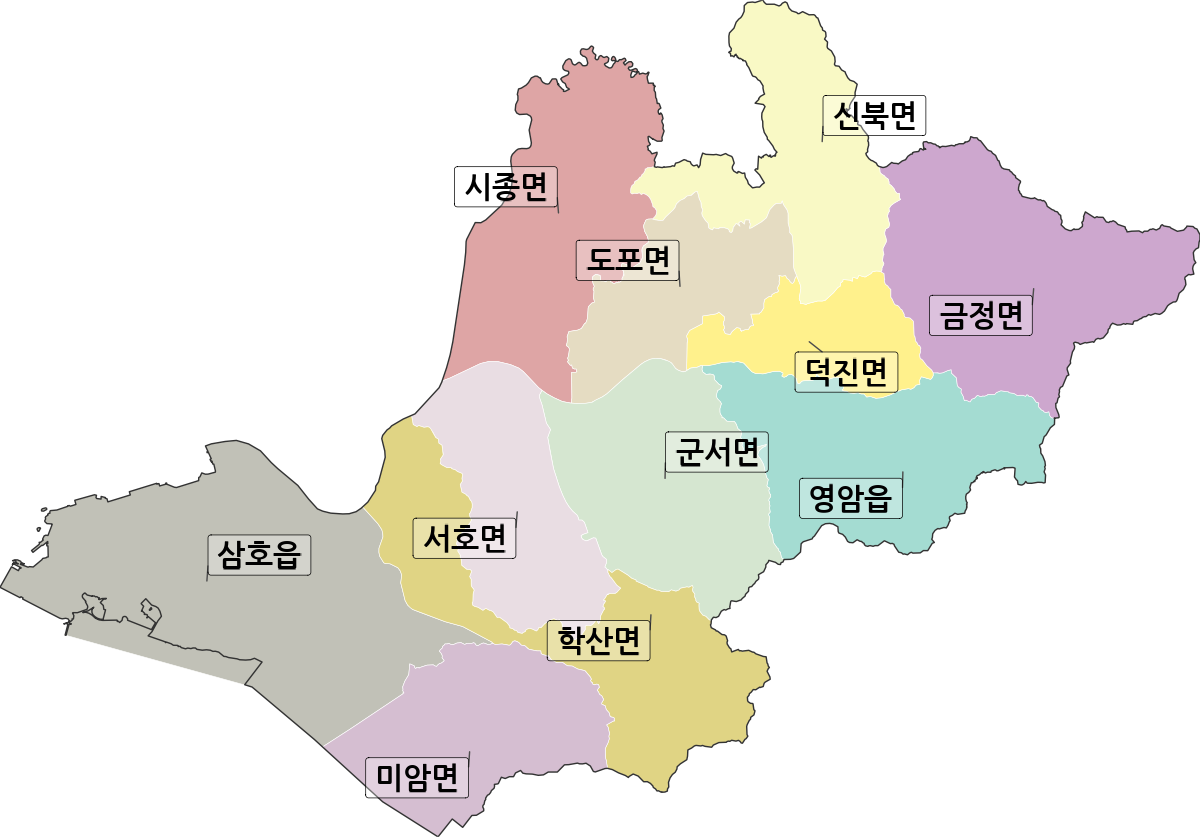전라남도 영암군 행정동 행정구역 경계 지도