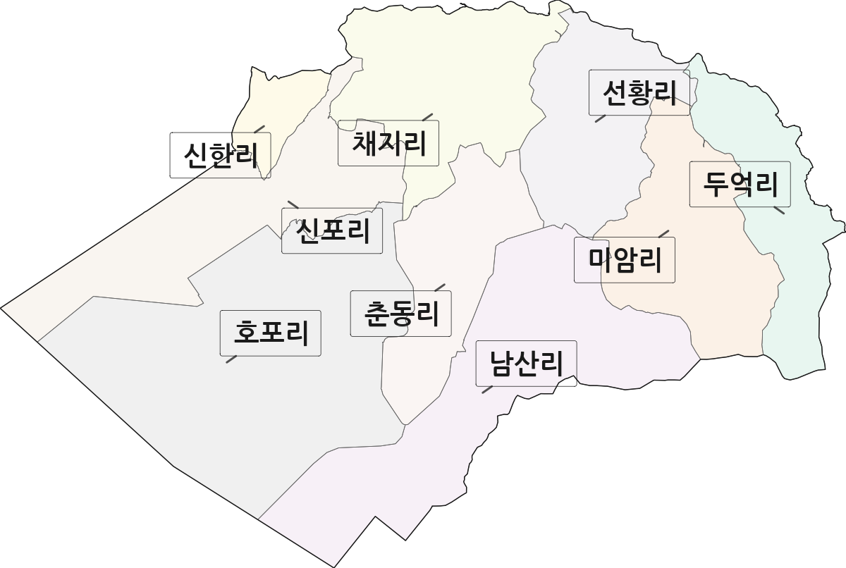 전라남도 영암군 미암면 법정동 리 구분 행정구역 경계 지도