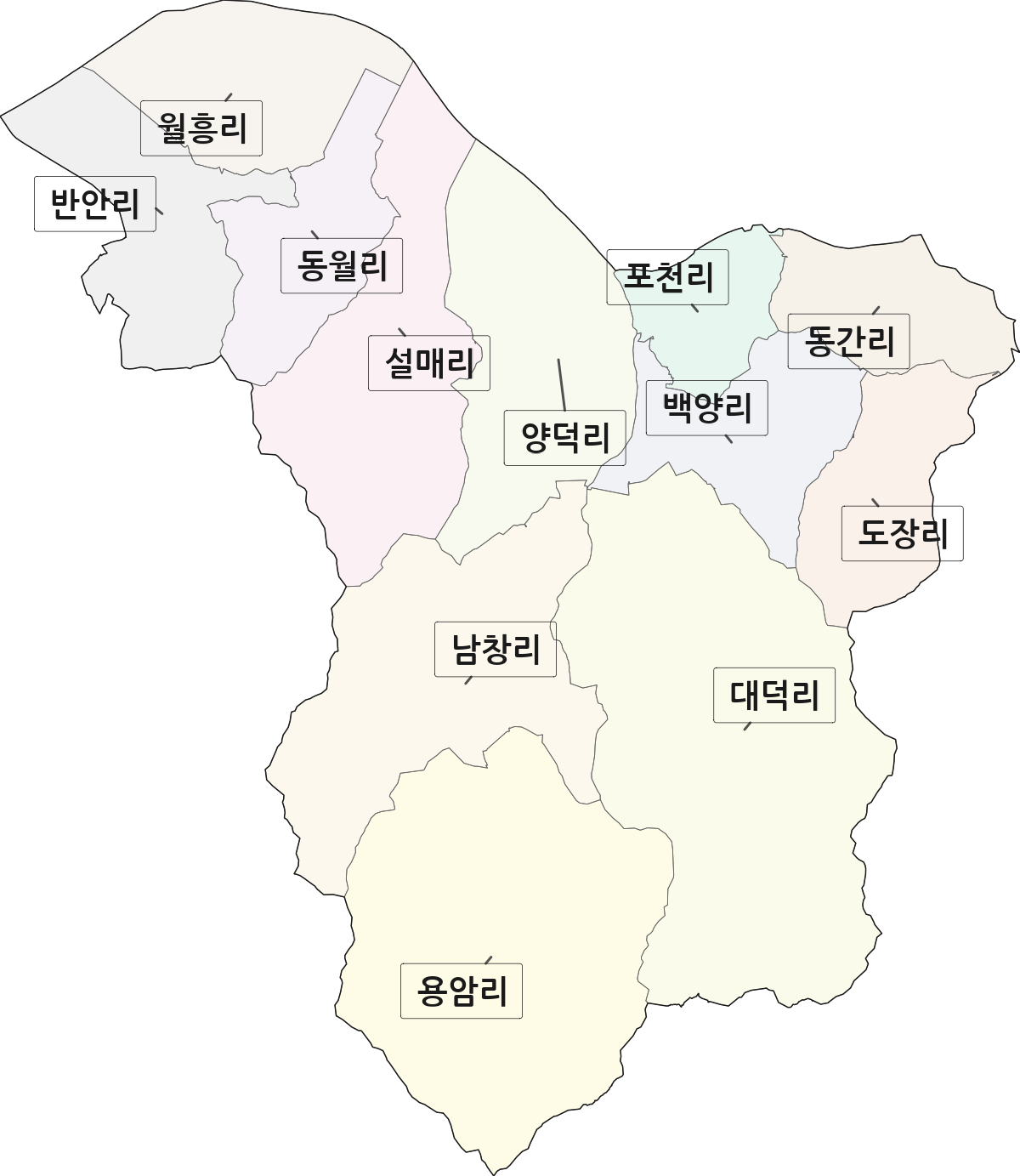 전라남도 영광군 군남면 법정동 리 구분 행정구역 경계 지도