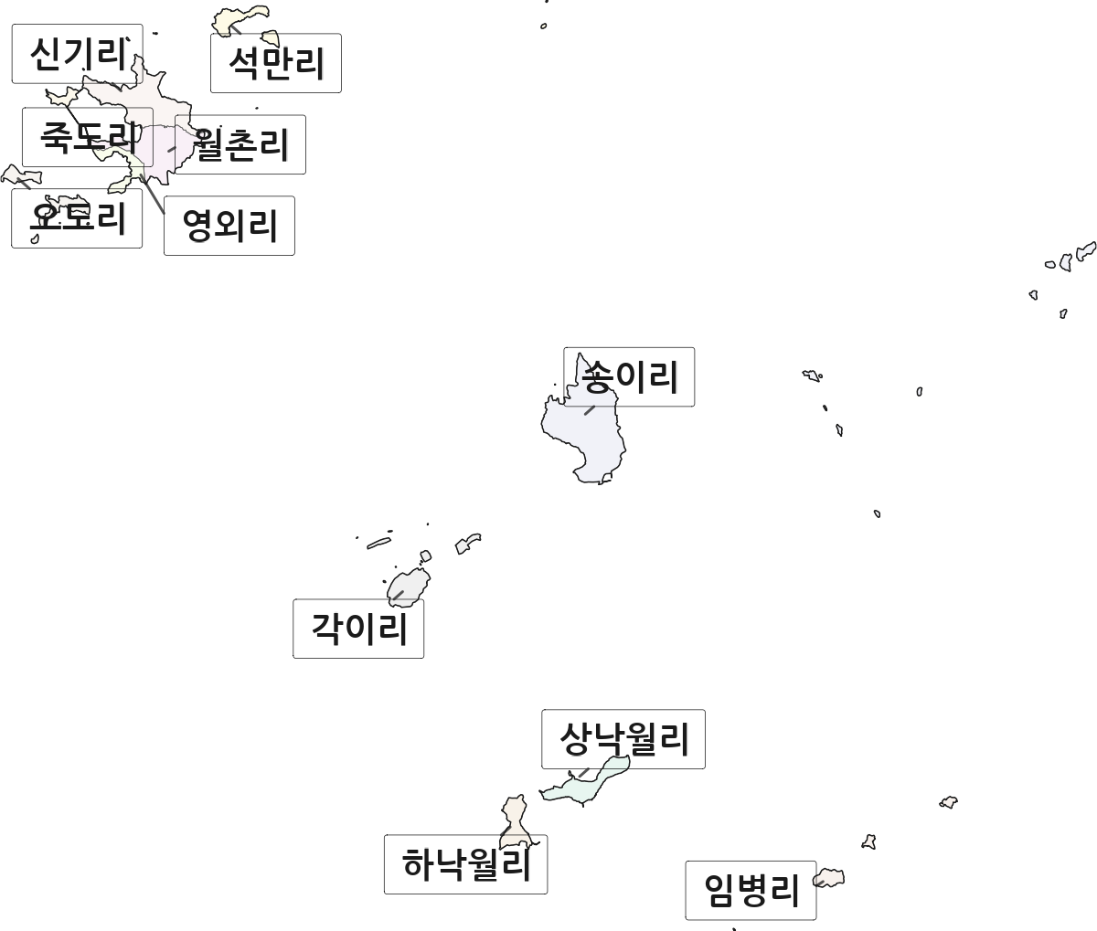 전라남도 영광군 낙월면 법정동 리 구분 행정구역 경계 지도