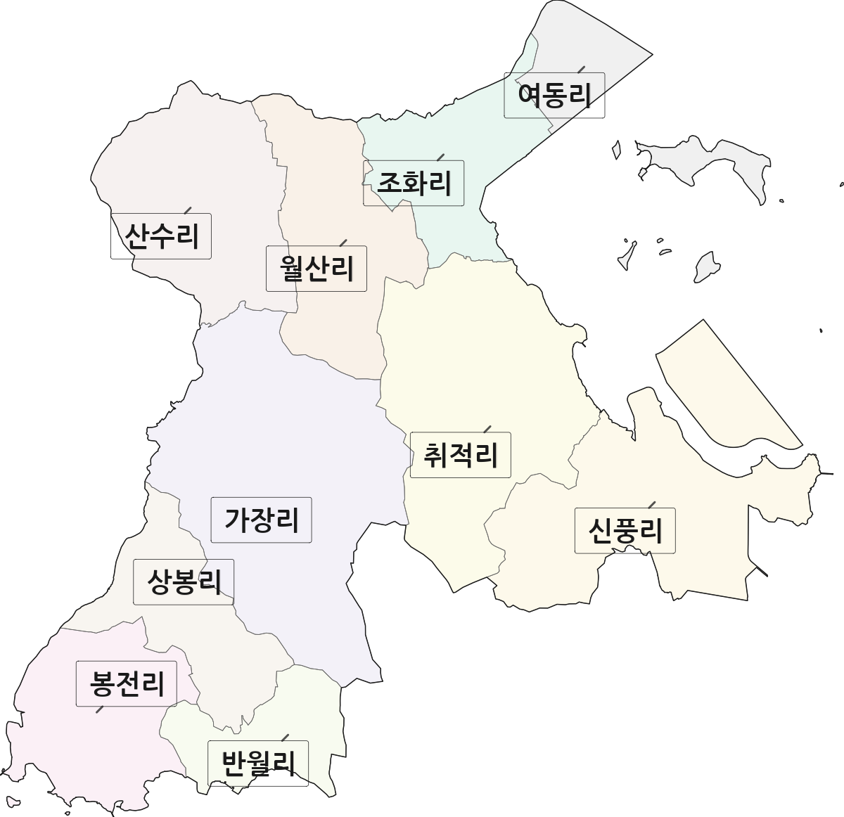 전라남도 여수시 율촌면 법정동 리 구분 행정구역 경계 지도