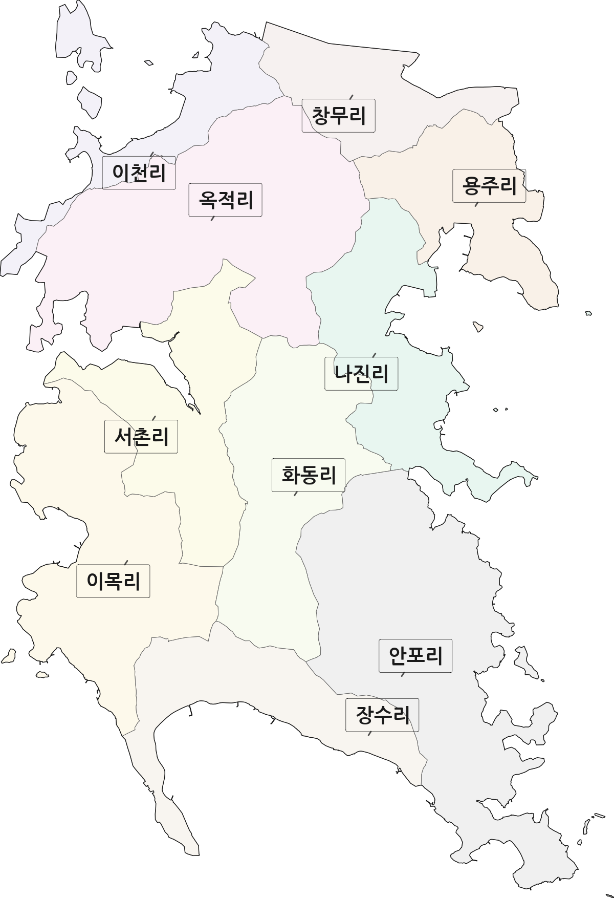 전라남도 여수시 화양면 법정동 리 구분 행정구역 경계 지도