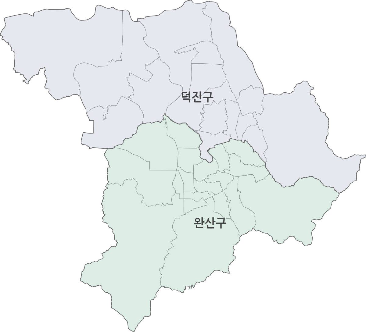 전북특별자치도 전주시 행정구역 경계 지도
