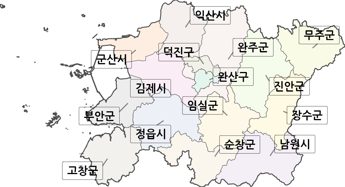 전북특별자치도 행정구역 경계 지도