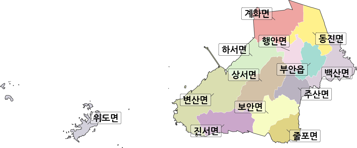 전북특별자치도 부안군 법정동 행정구역 경계 지도