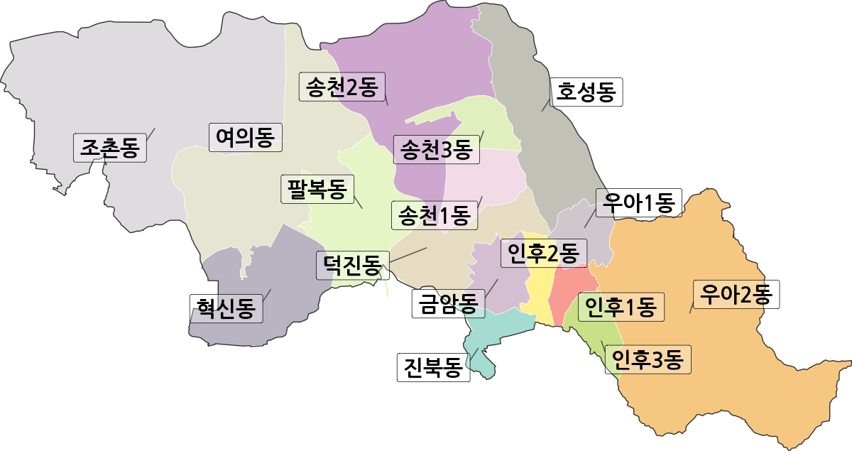 전북특별자치도 전주시 덕진구 행정동 행정구역 경계 지도