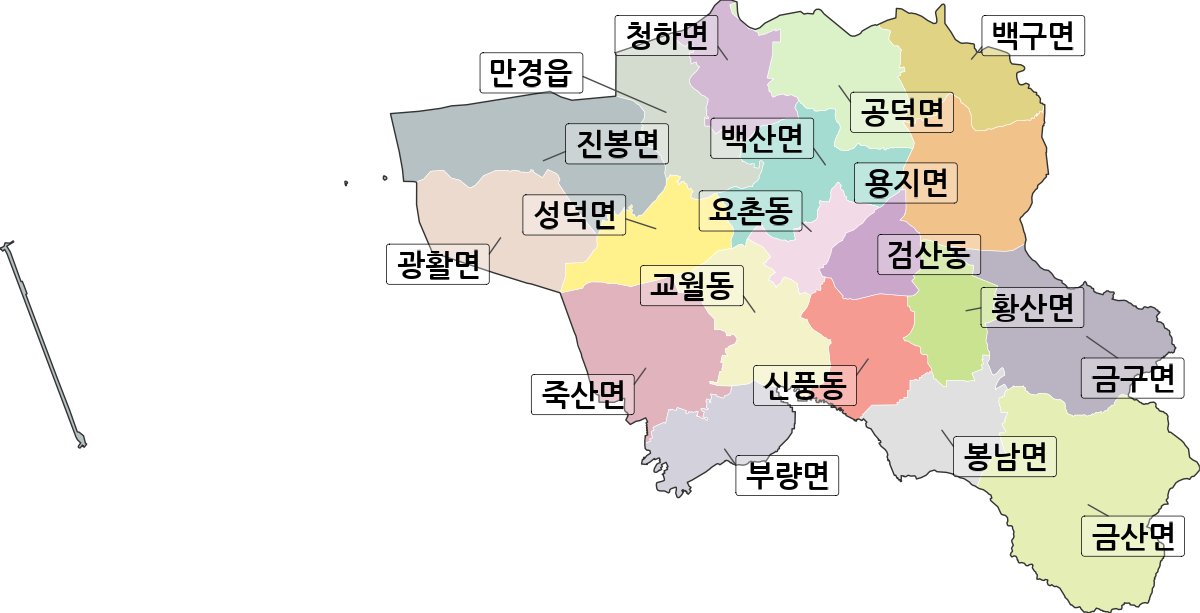 전북특별자치도 김제시 행정동 행정구역 경계 지도