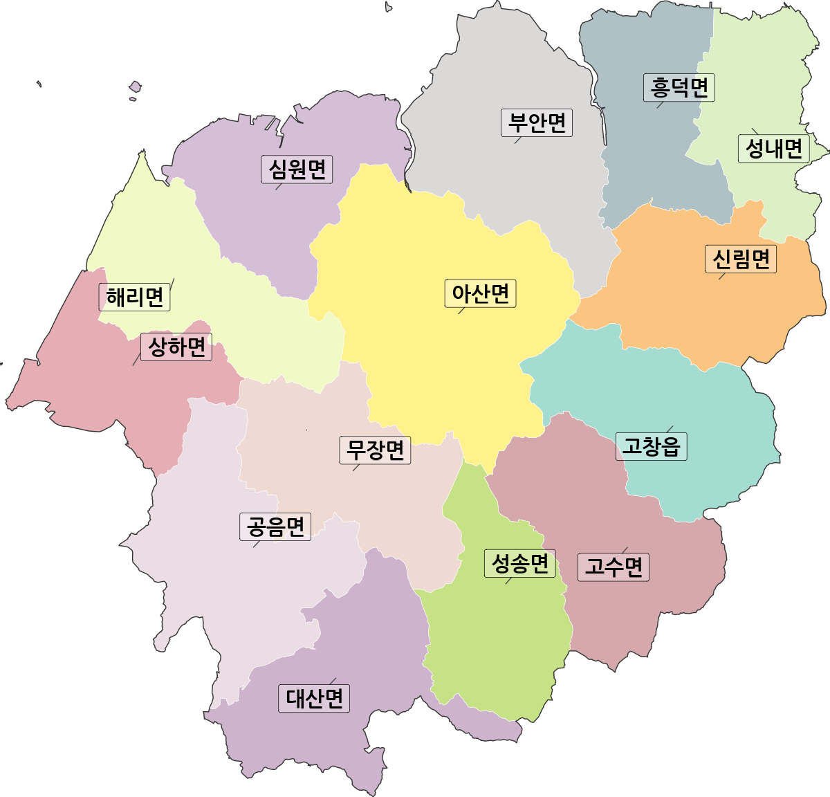 전북특별자치도 고창군 법정동 행정구역 경계 지도
