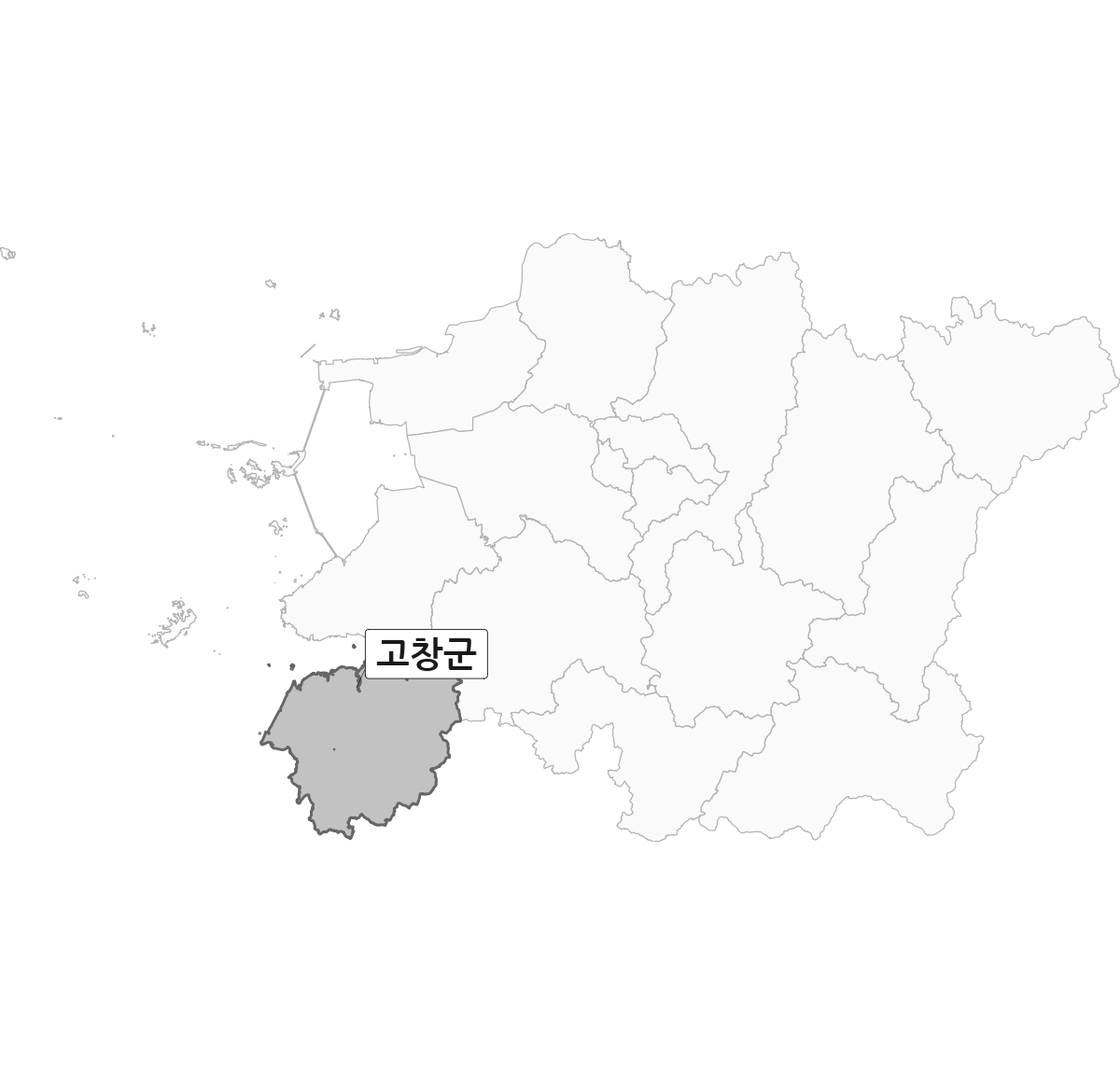 전북특별자치도 범위 내 고창군 행정구역 경계 지도