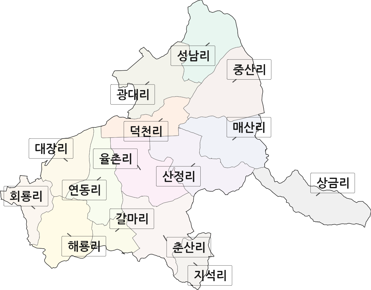 전북특별자치도 고창군 대산면 법정동 리 구분 행정구역 경계 지도