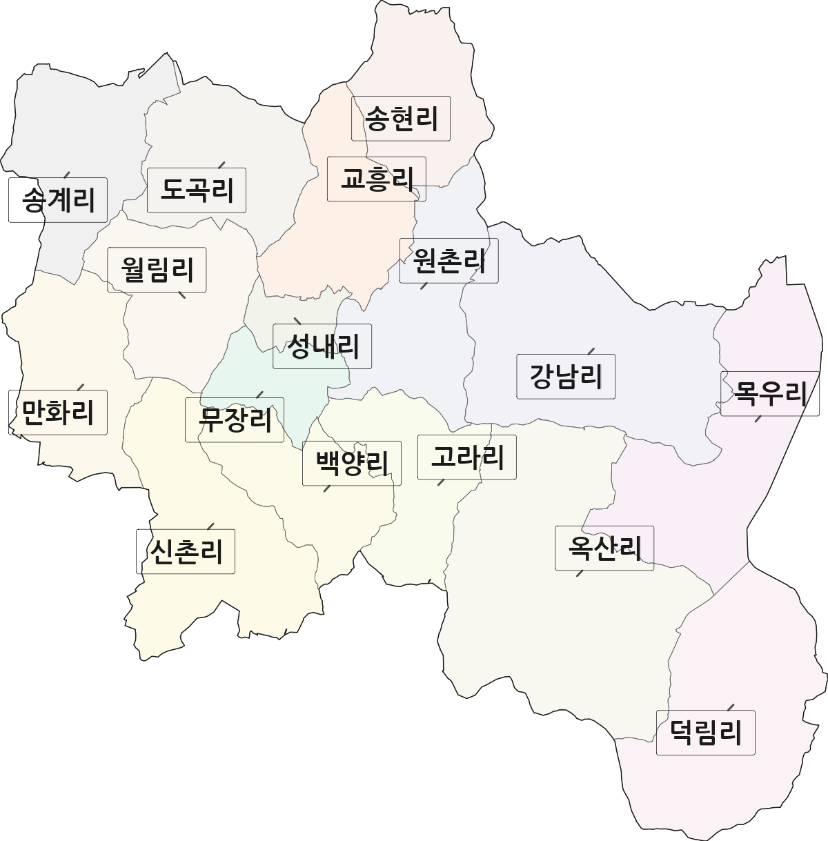 전북특별자치도 고창군 무장면 법정동 리 구분 행정구역 경계 지도