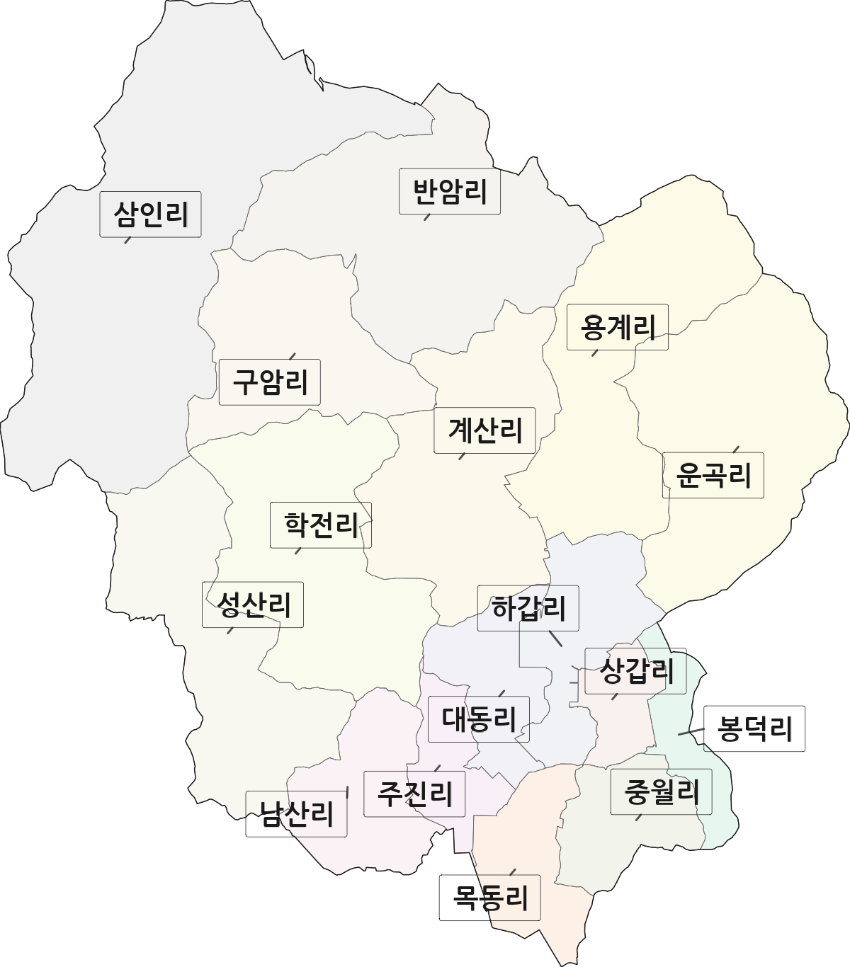 전북특별자치도 고창군 아산면 법정동 리 구분 행정구역 경계 지도