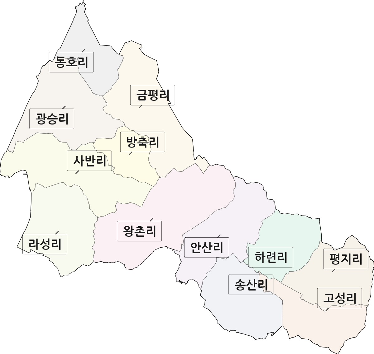 전북특별자치도 고창군 해리면 법정동 리 구분 행정구역 경계 지도