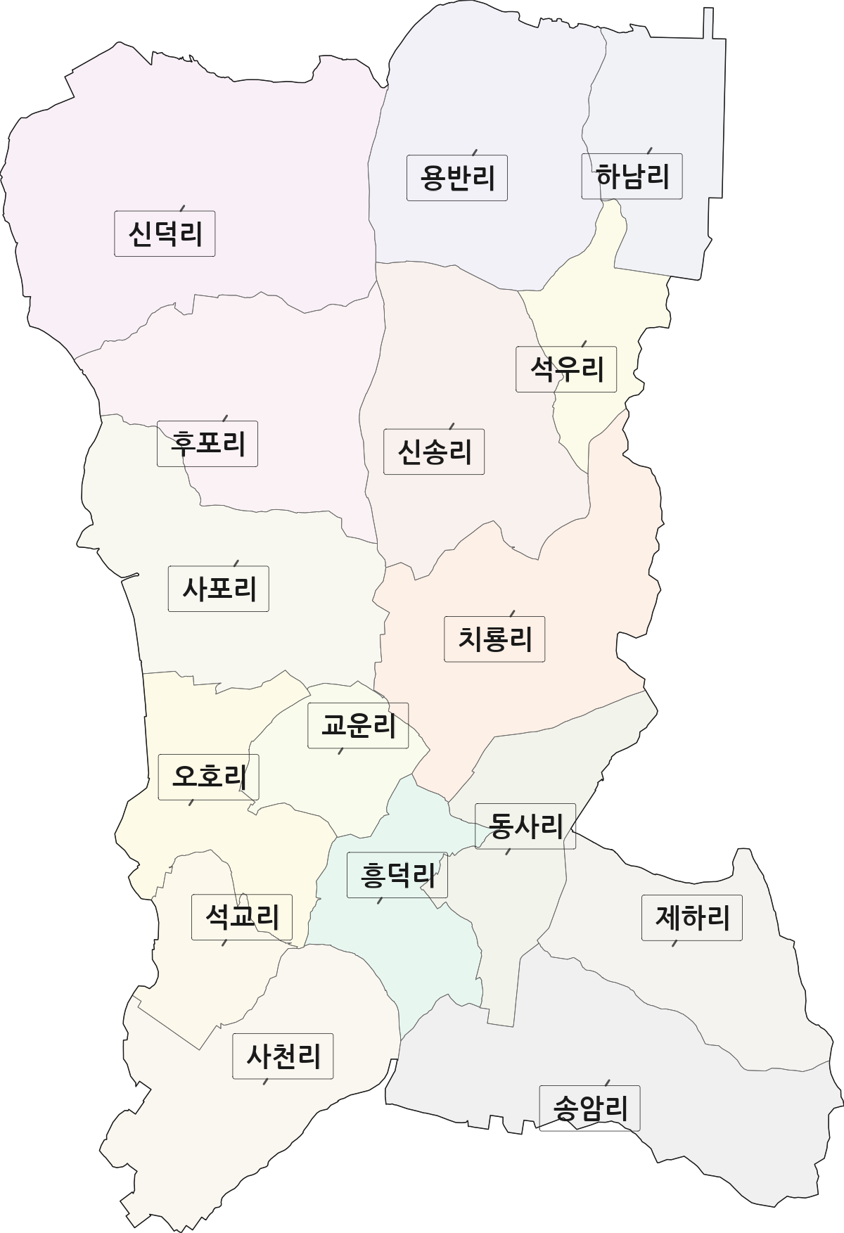 전북특별자치도 고창군 흥덕면 법정동 리 구분 행정구역 경계 지도