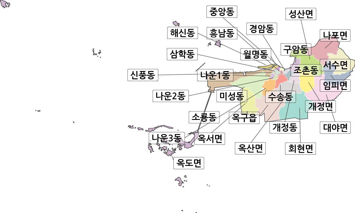 전북특별자치도 군산시 행정동 행정구역 경계 지도