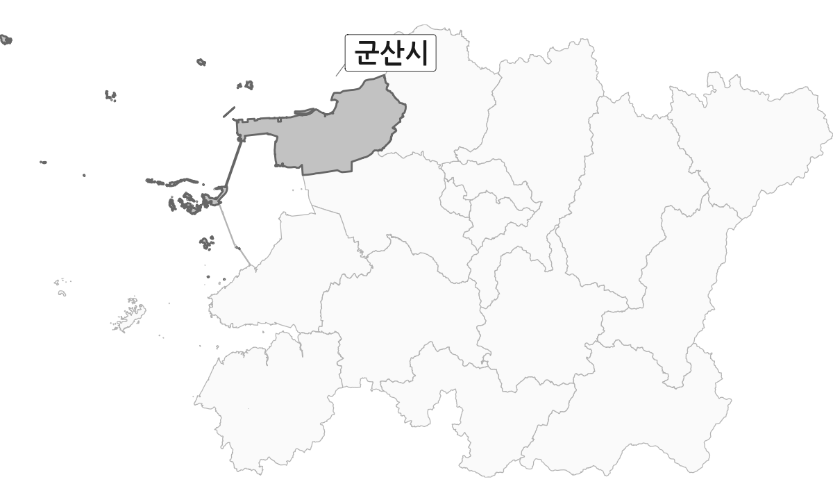 전북특별자치도 범위 내 군산시 행정구역 경계 지도