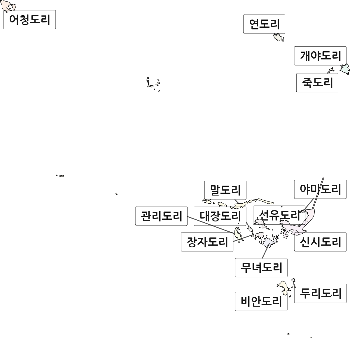 전북특별자치도 군산시 옥도면 법정동 리 구분 행정구역 경계 지도