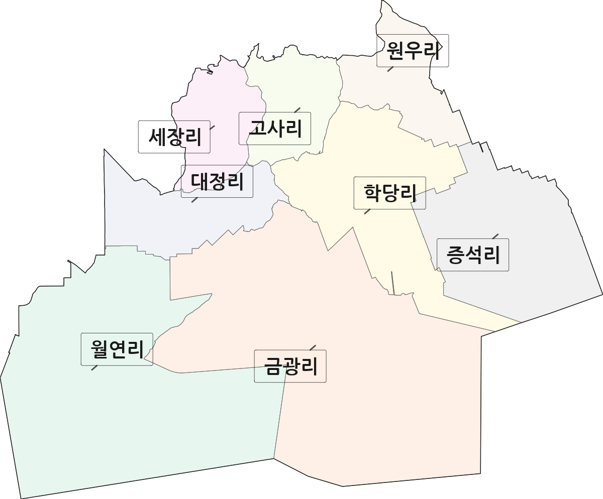 전북특별자치도 군산시 회현면 법정동 리 구분 행정구역 경계 지도