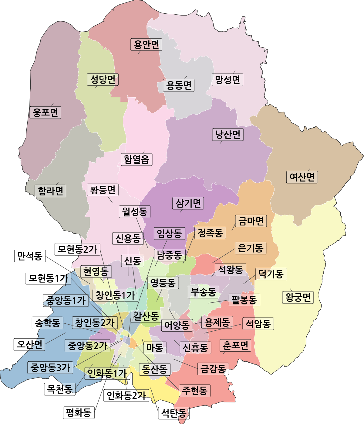 전북특별자치도 익산시 법정동 행정구역 경계 지도