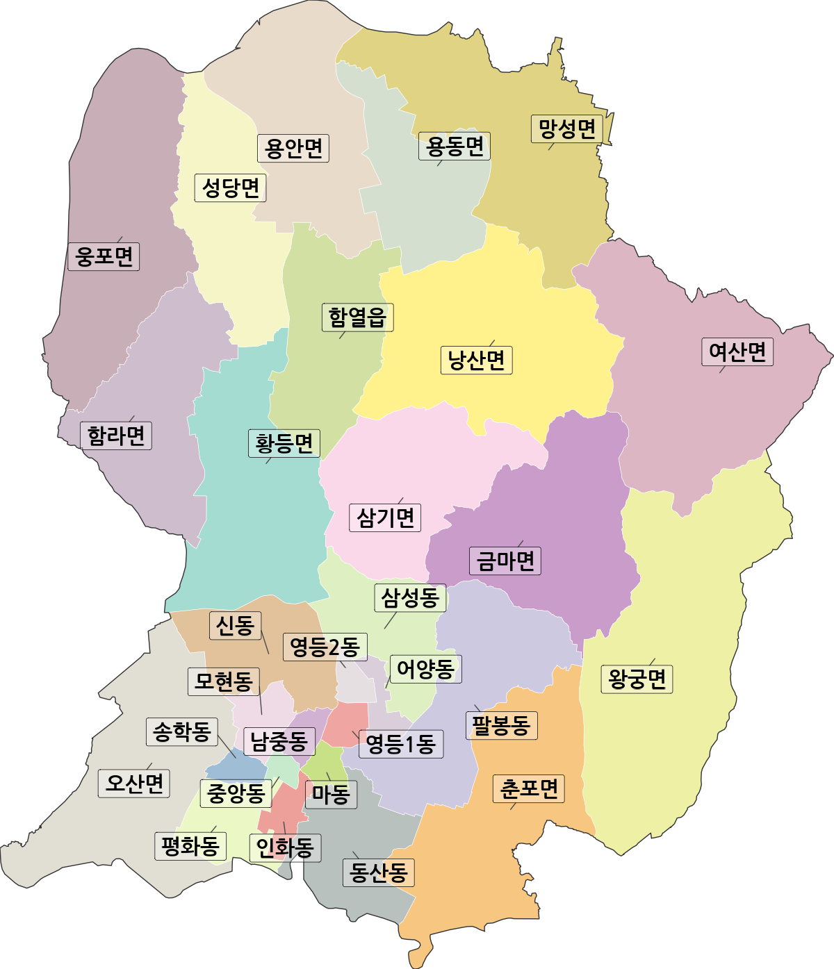 전북특별자치도 익산시 행정동 행정구역 경계 지도