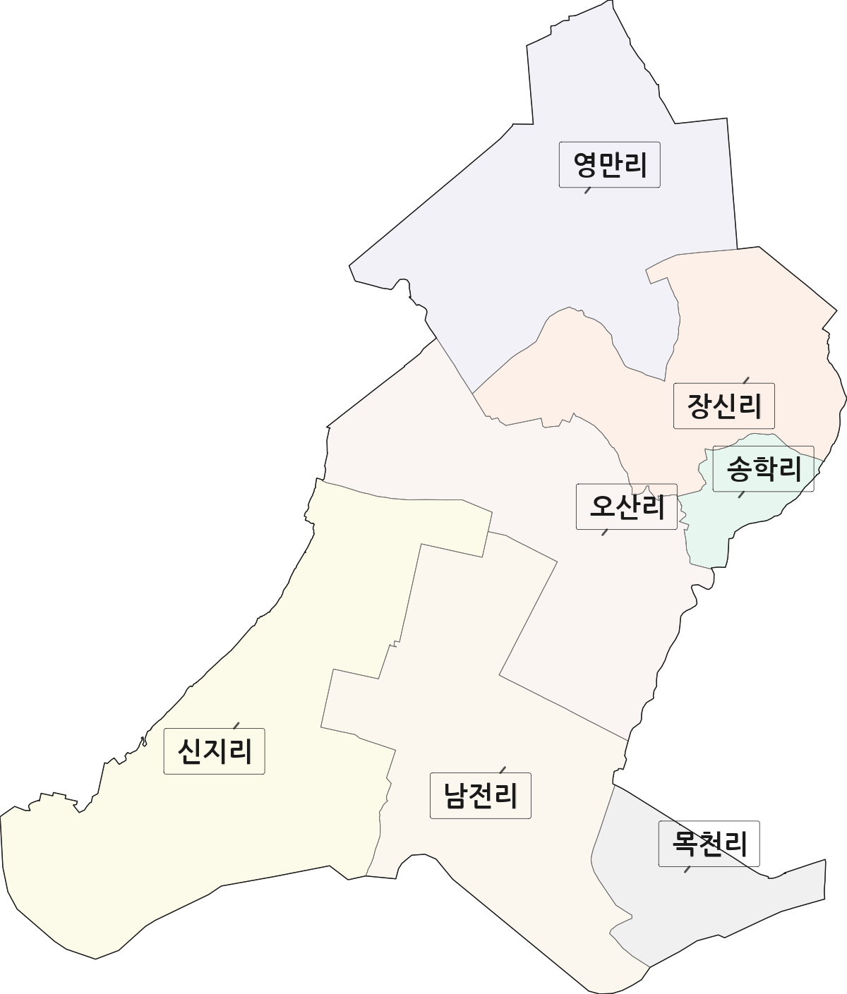 전북특별자치도 익산시 오산면 법정동 리 구분 행정구역 경계 지도