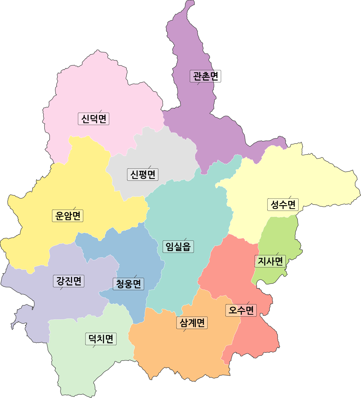 전북특별자치도 임실군 법정동 행정구역 경계 지도