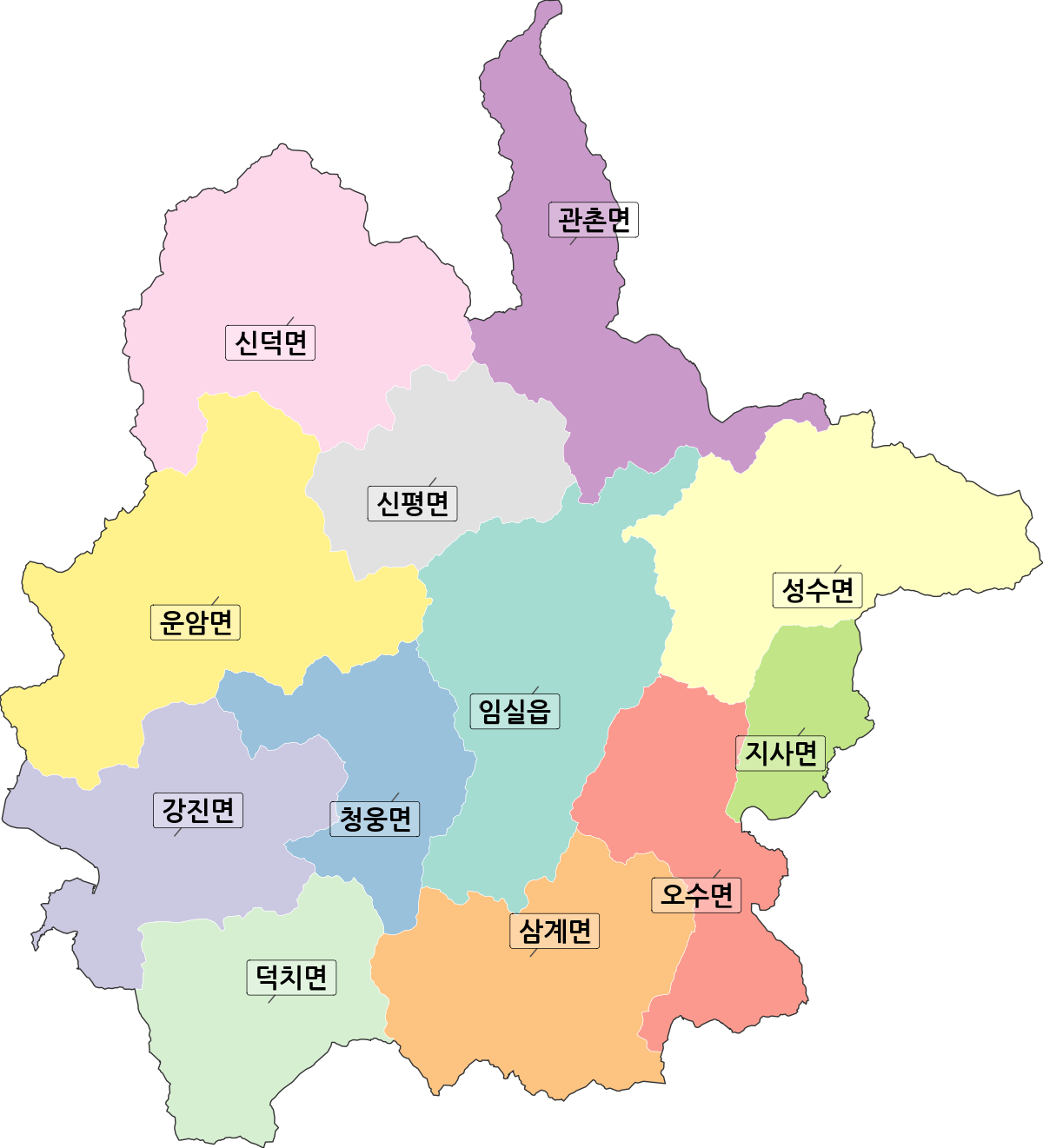 전북특별자치도 임실군 행정동 행정구역 경계 지도